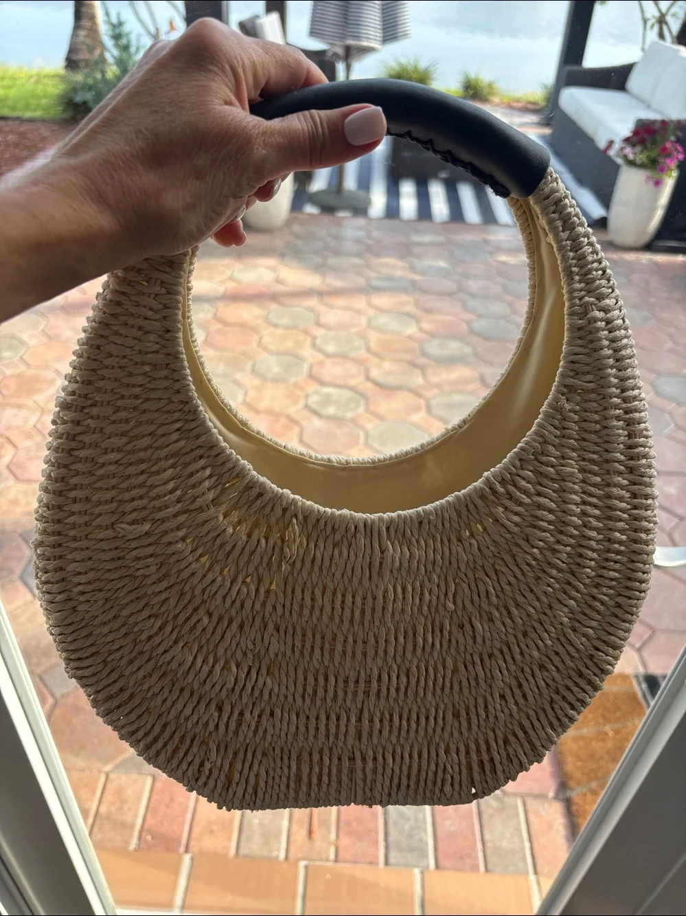 Woven Crescent Shoulder Bag in Natural Straw